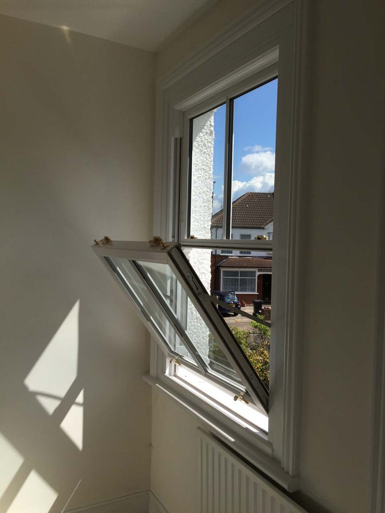 internal view of sash window with tilt function open